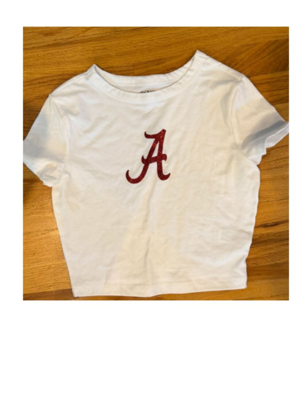 ALABAMA - Crimson Tide White Crop Top with red glitter logo - SIZE S